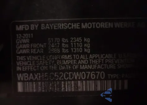 2012 BMW 528I xDrive from USA, damaged, VIN WBAXH5C52CDW07670